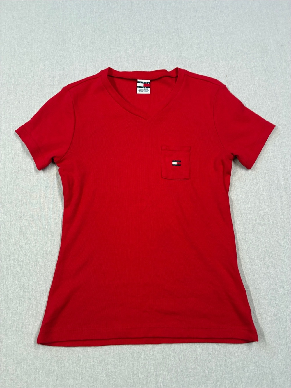 Vintage short sleeve red Tommy Hilfiger v neck shirt